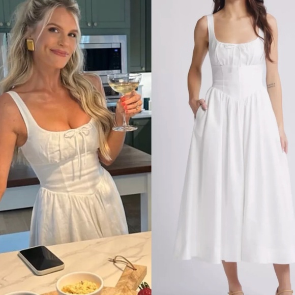 Reformation White Midi Dress with Fitted Bodice - Picture 2 of 13